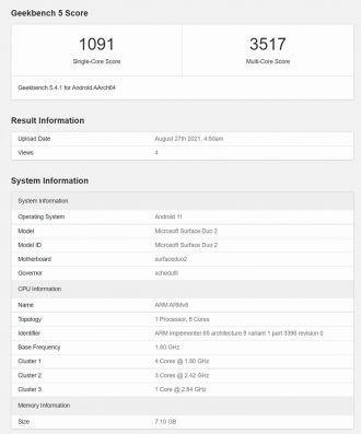 Microsoft Surface Duo 2 - Geekbench